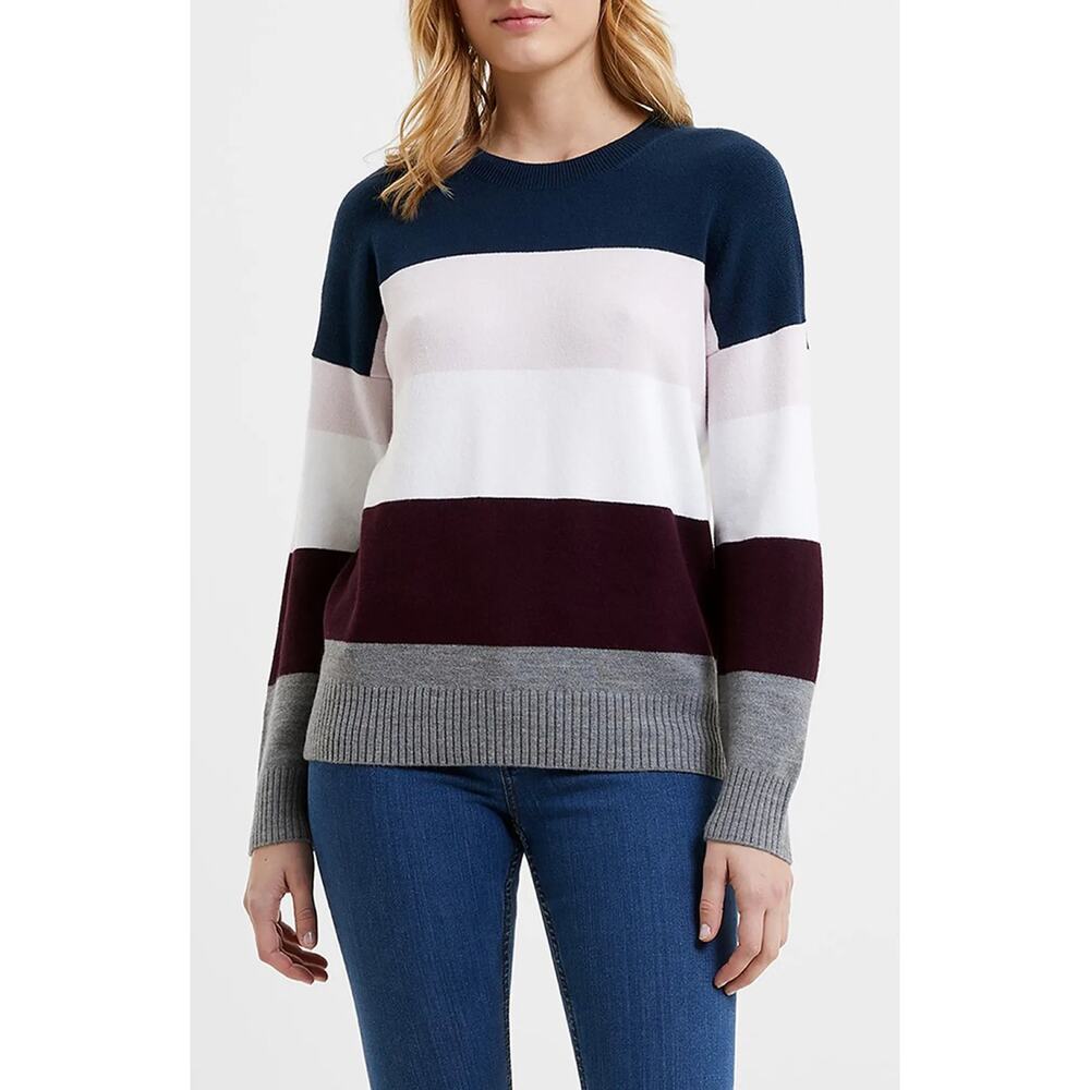 French Connection Stripe Crewneck Pullover Sweater in Navy-Evening Size XL